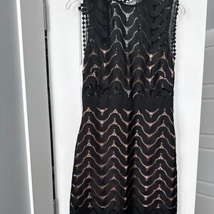 Self Portrait lace black and nude lace midi dress